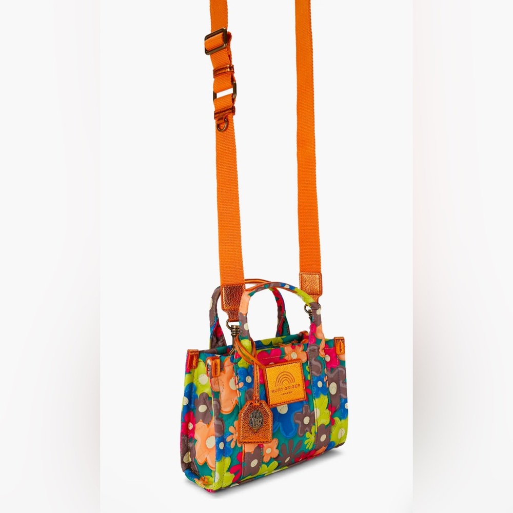 NWOT Kurt Geiger Multicolor Floral Tote with Orange Strap - Picture 4 of 6